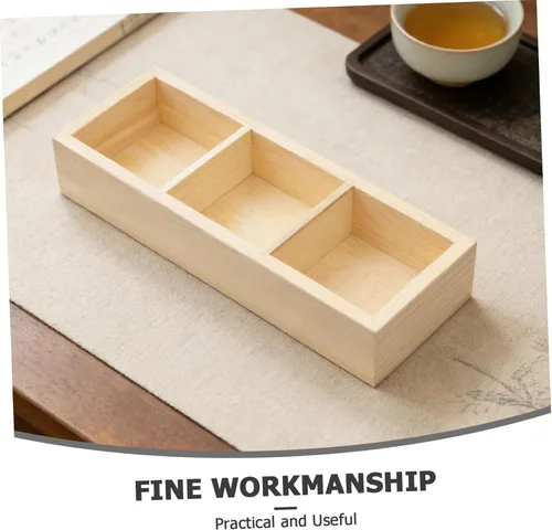 Vista 3 de Tea Bag Holder Organizer 3 Compartment Solid Wood Box