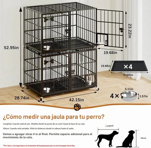 Vista 2 de Dosker Jaula de metal resistente apilable de 42 pulgadas para 4 perros/perro grande, acceso abierto superior totalmente metálico, jaula a prueba