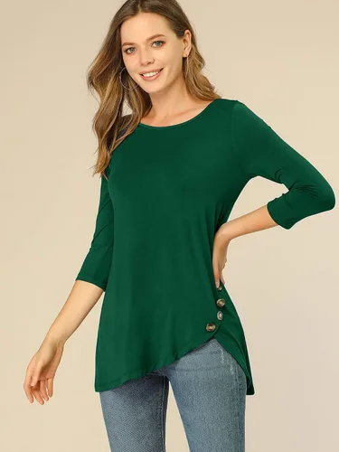 Vista 3 de Allegra K Blusa tipo túnica elástica casual con cuello redondo y manga 34 para mujer
