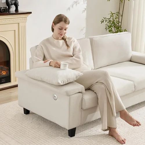 Vista 7 de Sofá de 3 plazas para sala de estar, cómodo sofá de asiento profundo de 79 pulgadas con reposabrazos ajustables y puertos de carga USB/C, moderno