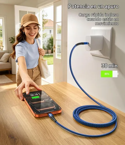 Vista 5 de Cable USB C a USB C (6 pies, paquete de 2 unidades) Cable de carga rápida de 240 W tipo C Azul