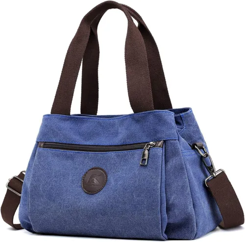 Vista 11 de Bolsos tipo morral de lona para mujer, bolsos cruzados de hombro, cartera con múltiples compartimentos, tamaño mediano Beige - Medium