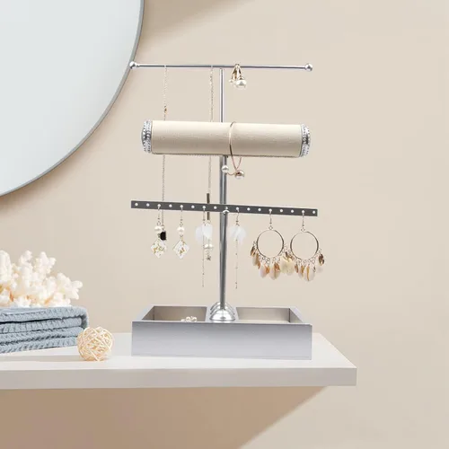 Vista 6 de Jwinkumy Jewelry Holder Organzier Stand, Detachable Necklace Holder with 3 Tiers Jewelry Box Display for Rings Bangles Earrings Watch and Bracelets
