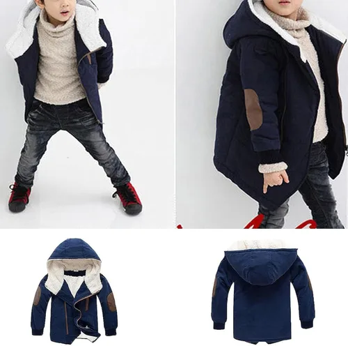 Vista 7 de EISHOW Chamarras gruesas y cálidas con capucha de algodón y forro polar para niños, abrigo con cremallera de invierno