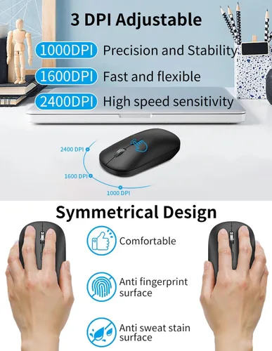 Vista 7 de Combo compacto de teclado y mouse inalámbricos, mini teclado de viaje portátil y mouse silencioso con receptor USB, clic silencioso, tamaño pequeño