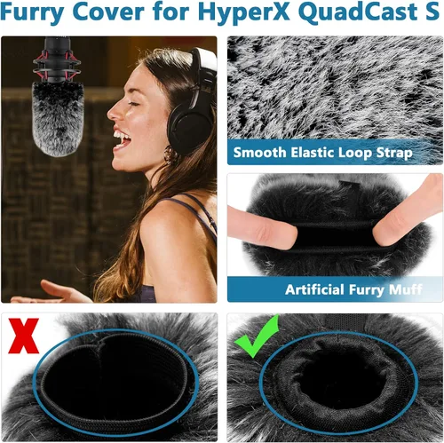 Vista 5 de ChromLives - Filtro Pop Pop para Hyperx Quadcast, 3 en 1, Quadcast S Mic Pop + Parabrisas peludo + cubierta de micrófono de espuma para micrófono