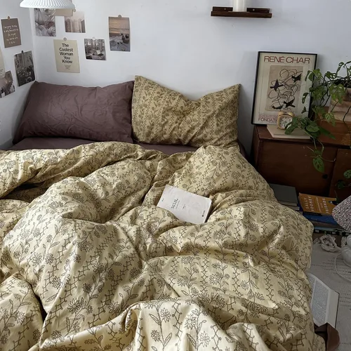 Vista 17 de MKXI Juego de ropa de cama con diseño de corbata de moño linda y rayas de flores rosas, tamaño individual, de algodón - Funda de edredón