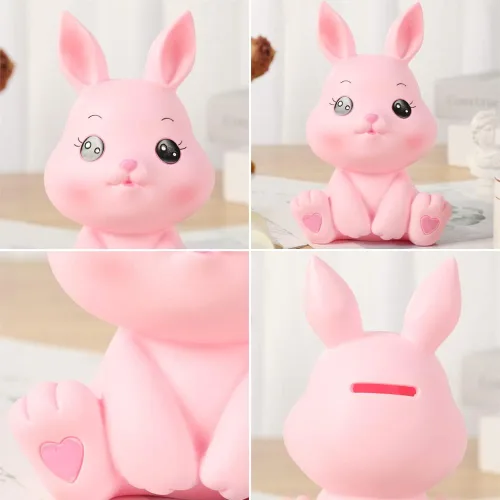 Vista 4 de H&W Little Bunny - Alcancía con diseño de conejo, el mejor regalo de cumpleaños, color rosa