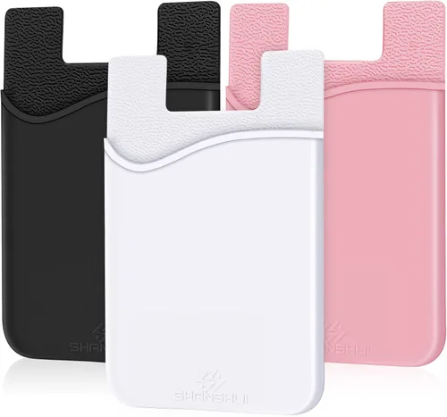Vista 13 de SHANSHUI - Soporte para tarjeta de crédito de silicona, compatible con todos los teléfonos iPhone, Android y la mayoría de los teléfonos Negro x3
