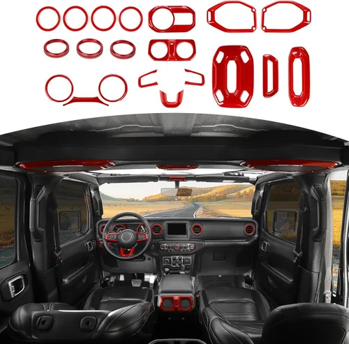 Vista 9 de RT-TCZ Kit de cubierta interior verde para Jeep JL JLU 2018-2023 Anillos de ajuste de ventilación de CA Accesorios interiores verdes 20 piezas