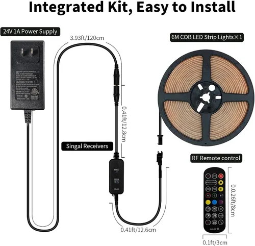 Vista 6 de COB RGB Tiras de Luces Inteligentes IC de 20 pies/6M Certificadas UL 24V Tira de Luz de Flujo de Color Multicolor Cinta de Luces Flexible