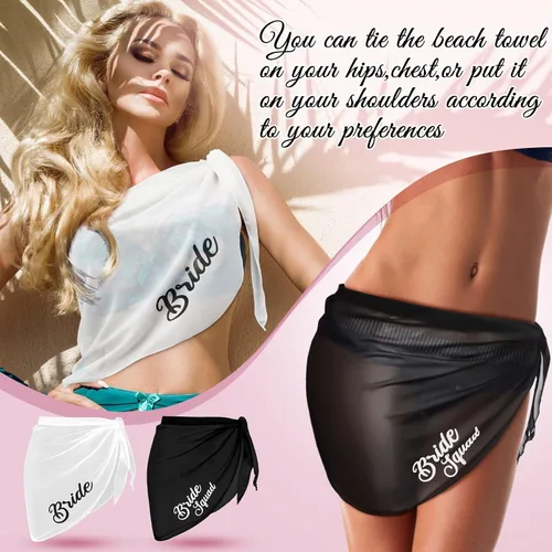 Vista 4 de Jiuguva Pareo para cubrir el bikini de novia, pareo para mujer, traje de baño para novia, boda, gasa, blanco y negro, Blanco, Negro