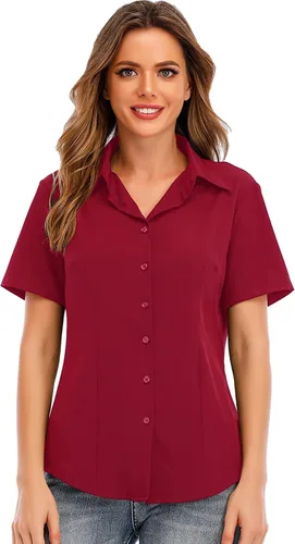 Vista 11 de Camisas básicas de oficina con cuello y botones para mujer, de fácil cuidado, de manga corta, con elástico