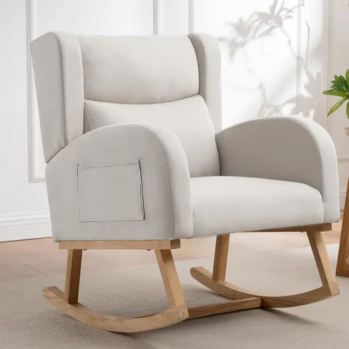 Vista 10 de Mecedoras para guardería, mecedoras tapizadas, mecedoras deslizantes para sala de estar, dormitorio, cómoda silla mecedora de lino con respaldo