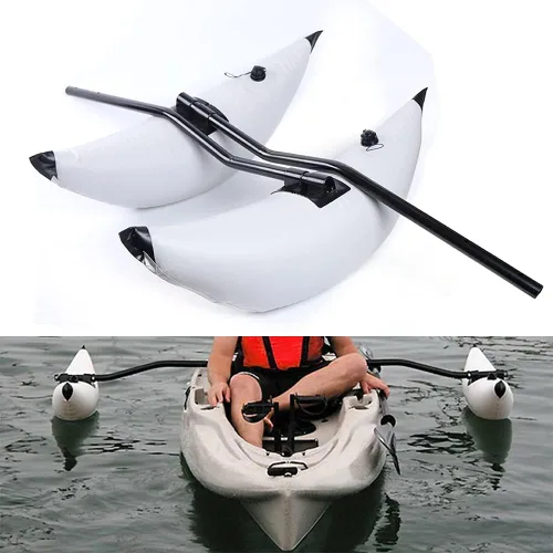 Vista 6 de Kayak Outrigger 2 piezas estabilizador portátil de PVC para kayak con barra de brazos de pato, barco inflable, kayak, canoa, pesca, estabilizador