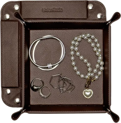 Vista 45 de UnionBasic Bandeja pequeña de valet, bandeja de joyería para anillos, relojes, aretes, organizador de entrada para monedas y llaves, soporte