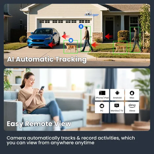 Vista 4 de XMARTO 10X Zoom Mesh WiFi6 PTZ Sistema de cámara de seguridad de seguimiento AI, paquete de lente dual de 8 cámaras 2K, NVR expandible de 10 canales