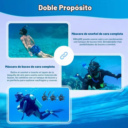 Vista 3 de SMACO Máscara de buceo de cara completa con soporte para cámara, máscara de esnórquel de cara completa para adultos compatible con tanque de buceo