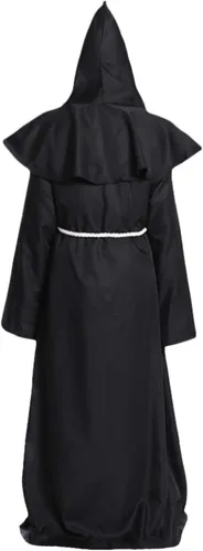 Vista 2 de ALIZIWAY Bata con capucha de fraile monje sacerdote para Halloween y cosplay, Negro
