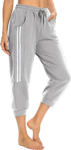 Vista 2 de KaiDi Pantalones capri para mujer, pantalones capri casuales con bolsillos, pantalones capri para yoga, pantalones de entrenamiento con cordón