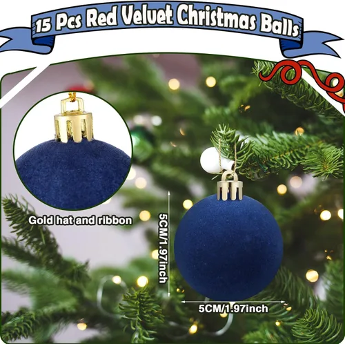 Vista 3 de Menkxi 15 piezas de bolas de Navidad de terciopelo 1.97 pulgadas, adornos colgantes de Navidad con vellón, bolas de terciopelo hechas a mano