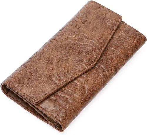 Vista 10 de GOIACII Cartera de mujer con bloqueo RFID para tarjetas de crédito, monedero con cremallera y bolsillo para monedas, flor en relieve, color rosa