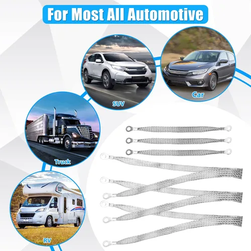 Vista 7 de Linkstyle Correa universal de tierra automotriz, cable de conexión a tierra, alambre de motor de cobre estañado con terminal de 5/16 pulgadas