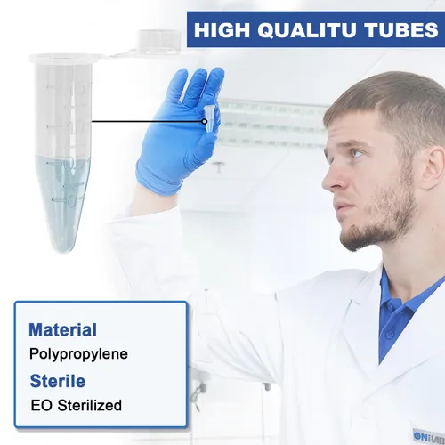 Vista 4 de ONiLAB 500 tubos de microcentrífuga graduados de polipropileno de 0.1 fl oz con tapa adjunta, micro centrífuga cónica transparente para botella