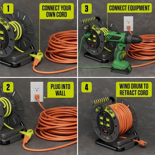Vista 3 de Masterplug OMA601114G4SL-US - Carrete de cable de 60 pies, 60 pies, color verde lima, surtido