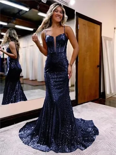 Vista 5 de TIRAS Vestidos de fiesta de lentejuelas para mujer, vestido formal largo con purpurina de sirena, vestido formal con espalda abierta, vestidos