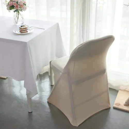 Vista 2 de Efavormart - Funda para silla plegable elástica de elastano, ajustable, para cenas, eventos, bodas, fiestas, banquetes, catering, color beige