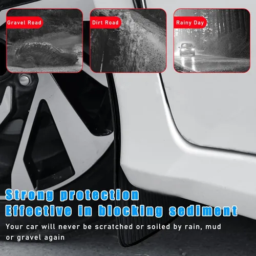 Vista 6 de Dickno 2 piezas de aletas guardabarros para automóvil, protectores contra salpicaduras, aletas guardabarros flexibles delanteras y traseras