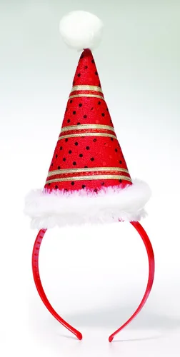 Vista 2 de Forum Novelties Diadema con gorro de Papá Noel a rayas doradas