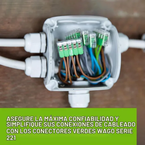 Vista 8 de WAGO 221 Series Green Range 36 conectores de cable de empalme compactos, incluye (16 tuercas de palanca 221-422) (12 x 221-423) (8 x 221-425)