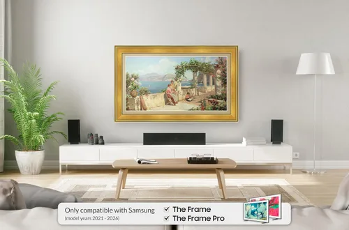 Vista 2 de Marco de TV Premiere Deco con Chip de Color Dorado Antiguo de 3" (32", 43", 50", 55", 65", 75", 85") Compatible SOLO con Televisores Samsung The