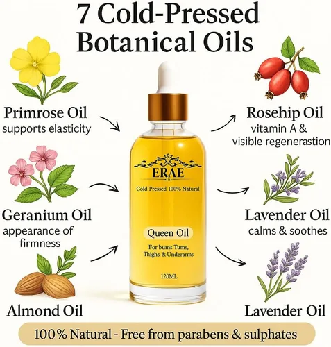 Vista 2 de Erae Queen Oil - Aceite reafirmante botánico natural prensado en frío para cara y cuerpo - Hidrata tensa y restaura la elasticidad para la piel