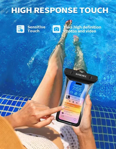 Vista 4 de Funda impermeable para teléfono con cordón, bolsa impermeable universal para teléfono flotante [2 unidades], bolsa protectora de agua para teléfono