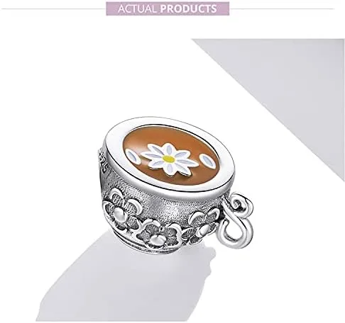 Vista 6 de Pulseras de cuentas de tetera para mujer, plata esterlina, cristal azul, circón, cuentas de taza de té para pulseras o collares