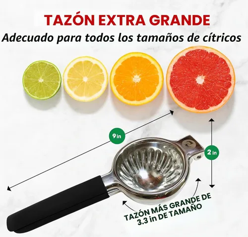 Vista 3 de Exprimidor de limón de mano de acero inoxidable, exprimidor de limón, exprimidor de lima con tamaño de tazón grande y asas antideslizantes