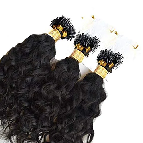 Vista 4 de Extensiones de cabello humano virgen malasio con micro bucle de onda suelta corta, micro enlace, extensiones de cabello humano natural real