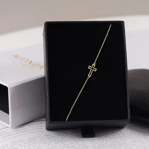 Vista 7 de Pulsera de cruz de oro macizo de 14 quilates para mujeres, adolescentes, bebés, pulsera de cruz ajustable de oro real Pulsera chapada en oro