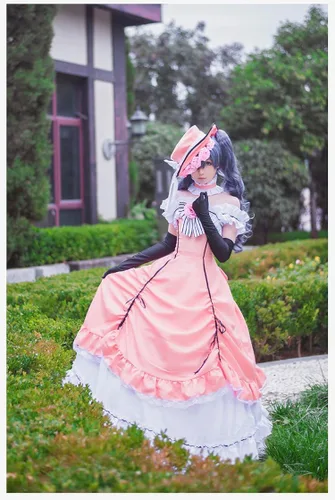 Vista 8 de Cos Anime Negro Butler Kuroshitsuji Cos Halloween Palace Mujer Rosa Vestido Cosplay Traje VestidosombreroGuantesCuello