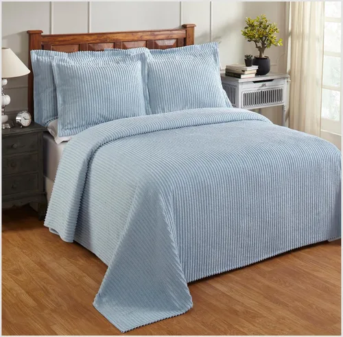 Vista 15 de Better Trends Colchas de Chenille Tamaño Individual, Azul 100% Algodón Chenille Diseño de Rayas Acolchado Cobertor Suave Liviano, 96"x110" con 1