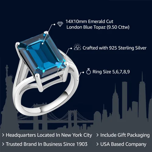 Vista 54 de Gem Stone King Anillo de compromiso solitario con piedra preciosa de corte esmeralda de 0.551 x 0.394 in para mujer, plata de ley 925, anillo