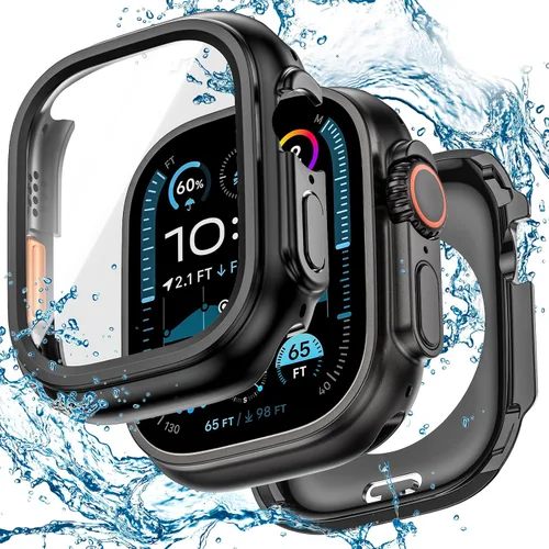 Vista 28 de 3 en 1 Goton Estuche impermeable duro para Apple Watch, protector de pantalla de 40mm, cubierta frontal de vidrio templado protectora completa