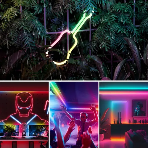Vista 3 de SEZO Tira de luces LED de neón que emiten lateralmente direccionables WS2811 IC RGB color de persecución 3M DC24V 108LEDs/m IP67 Cuerda de neón