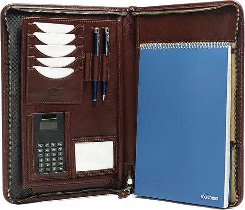 Vista 6 de Noda Cartera de cuero a4, portadocumentos, carpeta de conferencias con calculadora (negro)