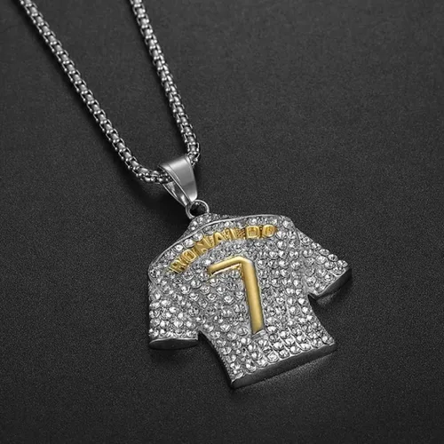 Vista 4 de Colgante de Camiseta de Fútbol Número 7, Collar de Fútbol de Camiseta No. 7 para Hombres, Collar de Fútbol de Número Dorado Plateado Joyería