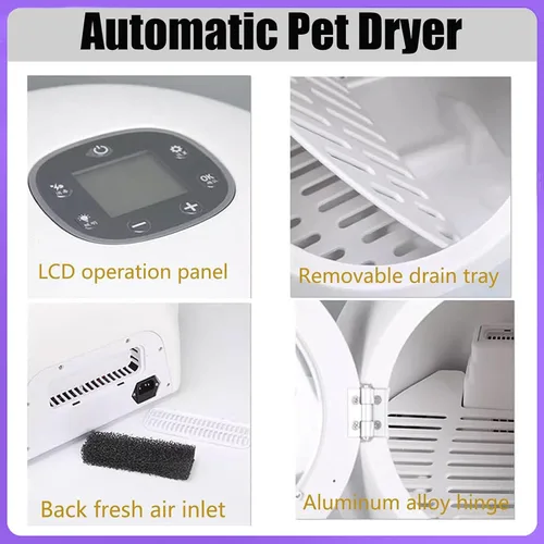 Vista 4 de Caja secadora de mascotas para gatos y perros pequeños, secador automático de pelo para perros, 360° 3D viento natural, caja de secadora automática