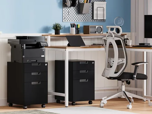 Vista 2 de MIIIKO - Archivador de 3 cajones con cerradura, archivadores verticales de metal negro para oficina en casa, archivadores completamente ensamblados